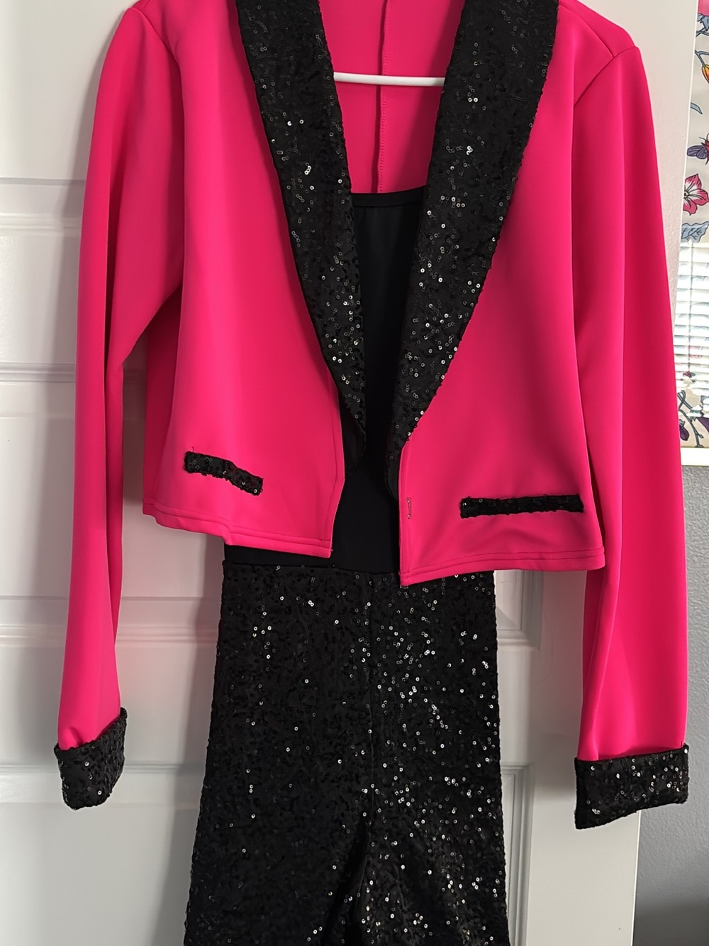 Weissman Hot Pink and Black Sequin 2 piece dance competition costume